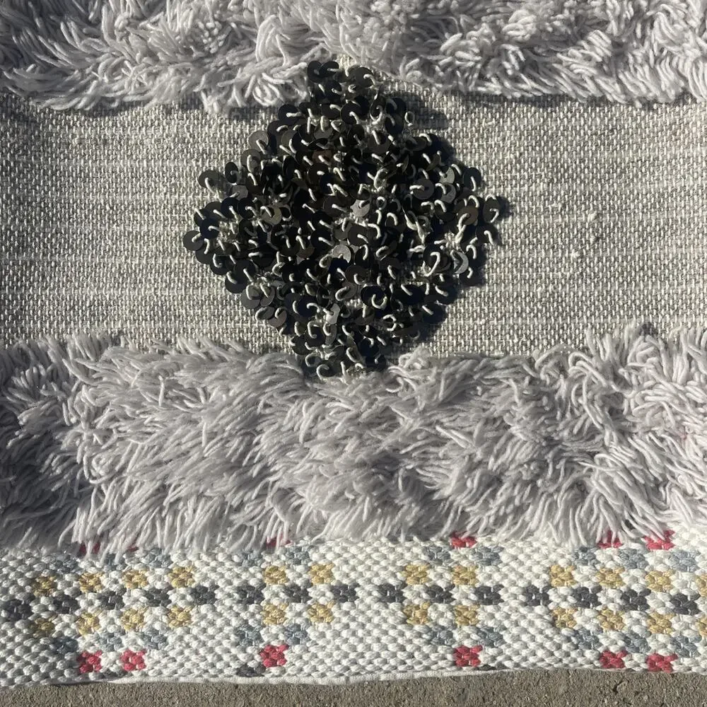 West Elm Diamond Beaded Wool 20”‎ Pillow Cover Sequin Shag NWT